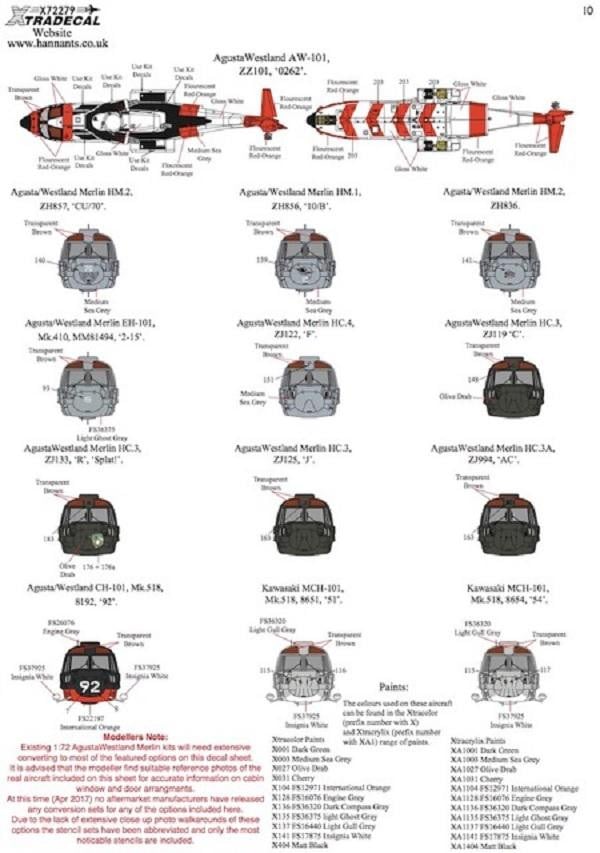 Xtradecal X72279 1/72 Agusta Westland Merlin Operators Model Decals - SGS Model Store