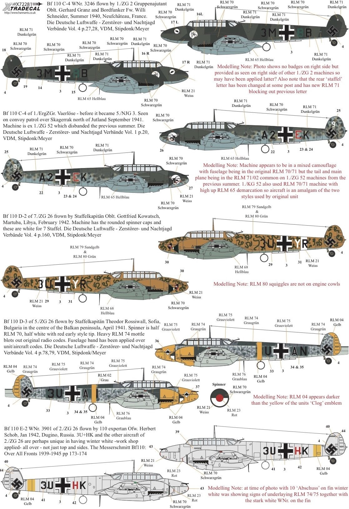 Xtradecal X72281 1/72 Messerschmitt Bf-110 C,D,E,F,G Model Decals - SGS Model Store