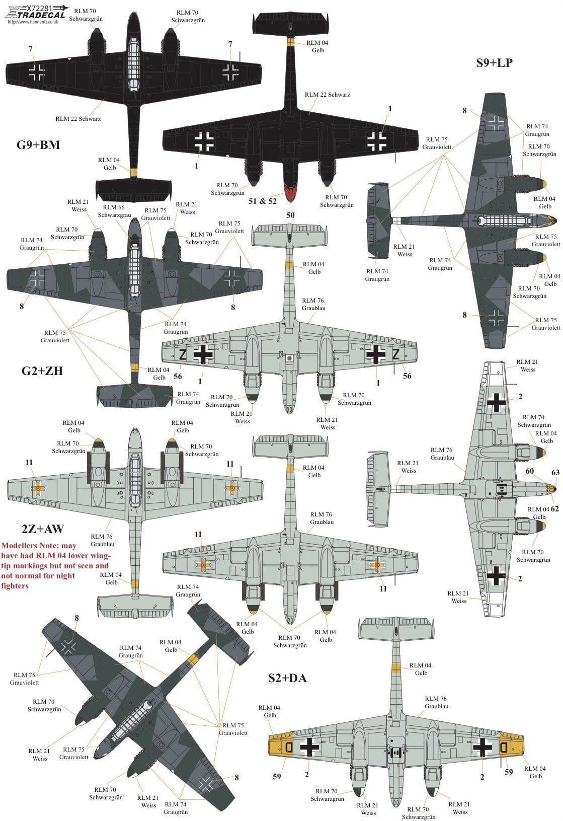 Xtradecal X72281 1/72 Messerschmitt Bf-110 C,D,E,F,G Model Decals - SGS Model Store