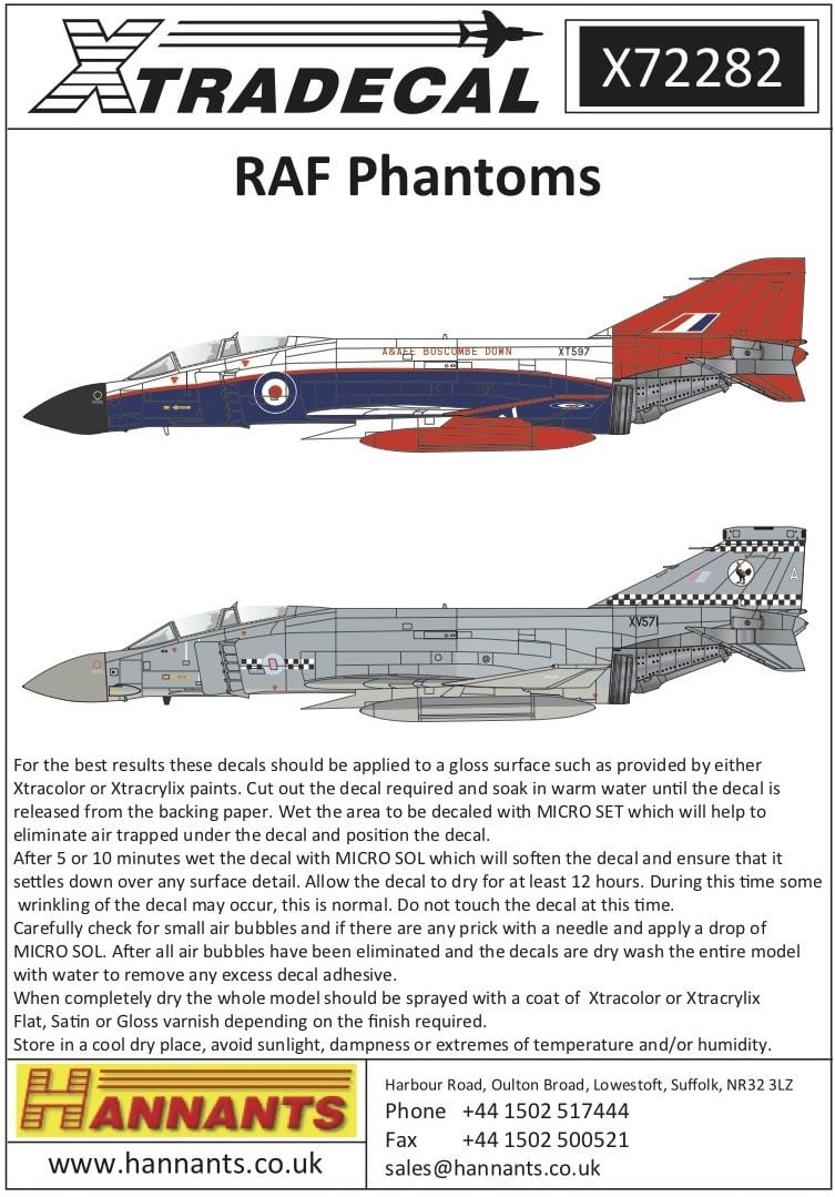 Xtradecal X72282 1/72 McDonnell-Douglas Phantom FG.1 in RAF service Model Decals - SGS Model Store