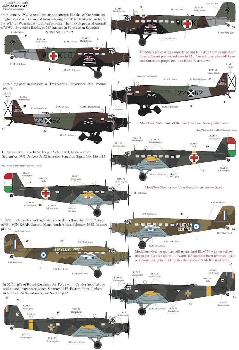 Xtradecal X72283 1/72 Junkers Ju-52/3m Model Decals - SGS Model Store