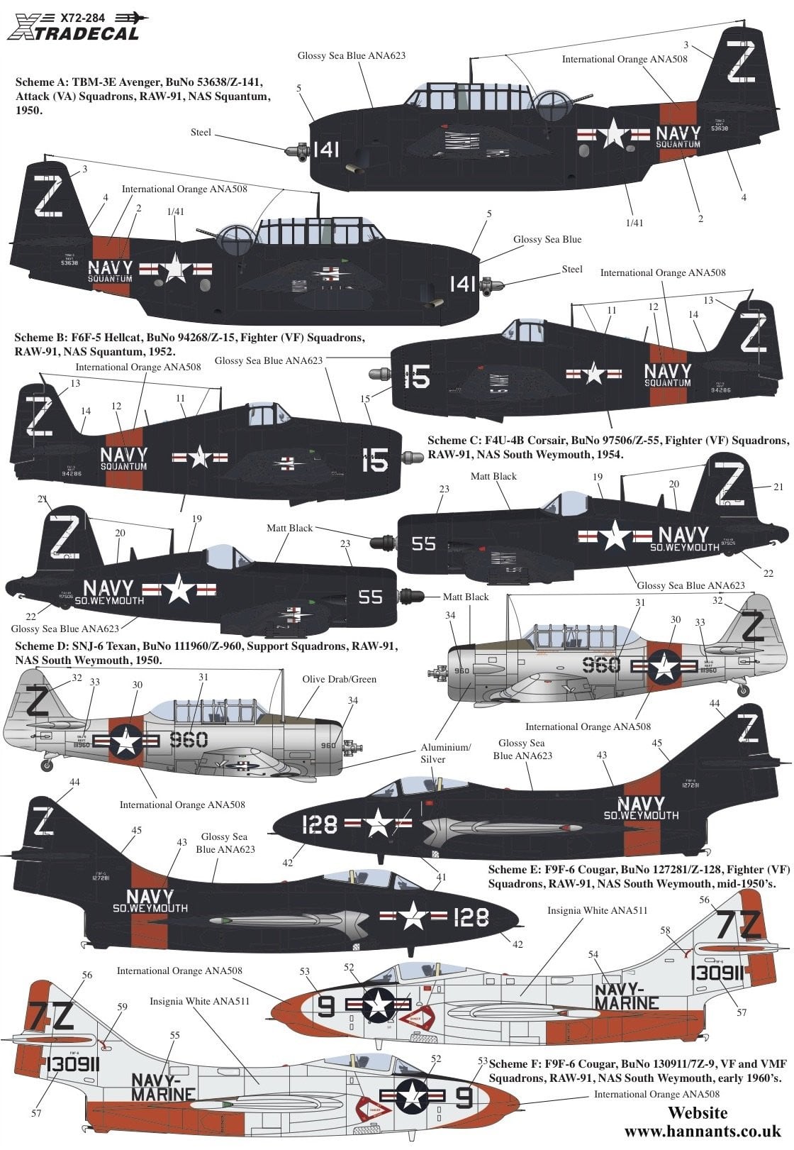 Xtradecal X72284 1/72 USN Reserve Air Wing 91 Model Decals - SGS Model Store