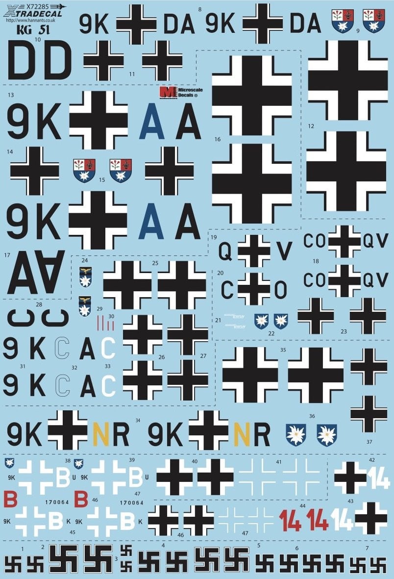 Xtradecal X72285 1/72 KG51 History “Edelweiss" Model Decals - SGS Model Store