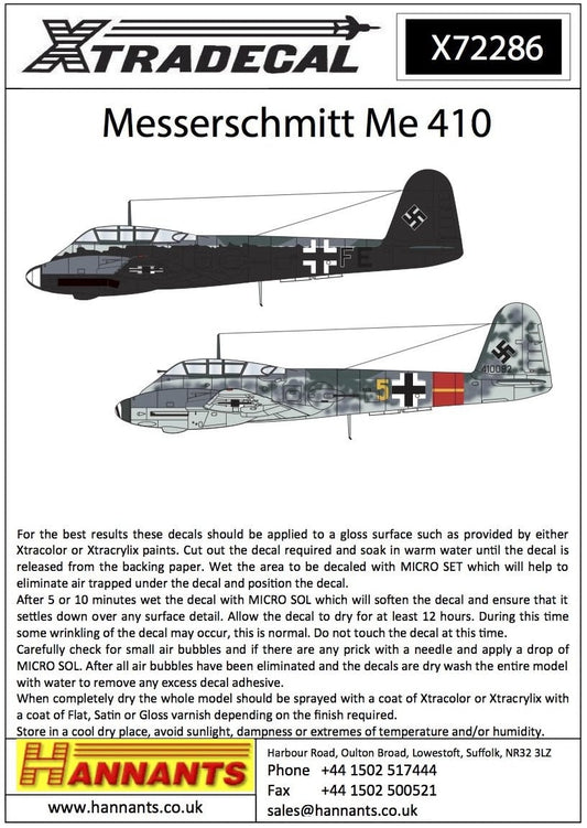 Xtradecal X72286 1/72 Messerchmitt Me 410 Model Decals - SGS Model Store