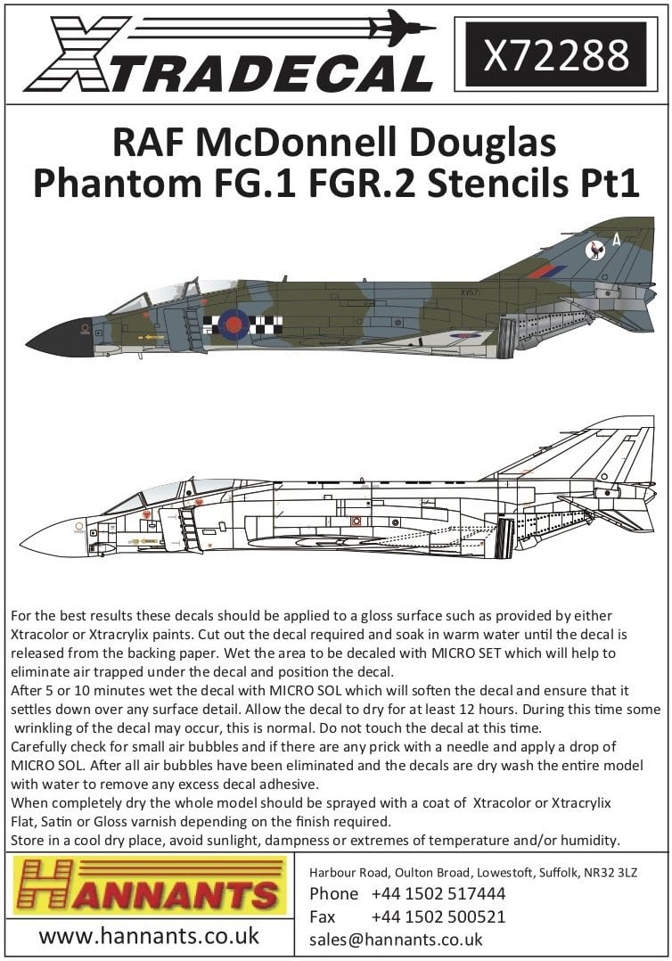 Xtradecal X72288 1/72 RAF Phantom FG.1/FGR.2 Stencils Model Decals - SGS Model Store