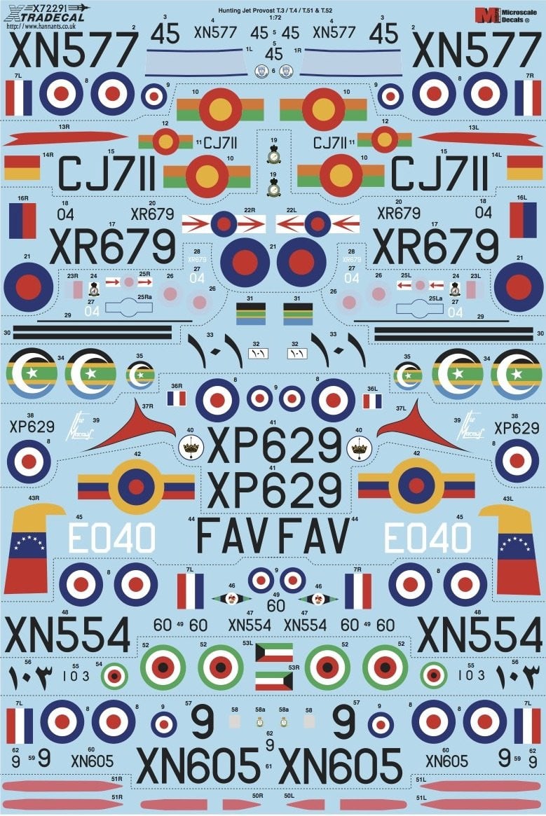 Xtradecal X72291 1/72 Hunting Jet Provost T.3/T.3a/T4/T51/T52 Model Decals - SGS Model Store