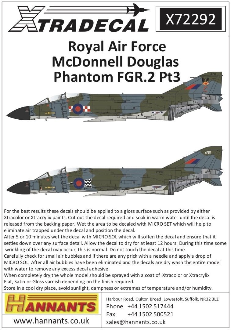 Xtradecal X72292 1/72 RAF FGR.2 Phantom Pt.3 Model Decals - SGS Model Store