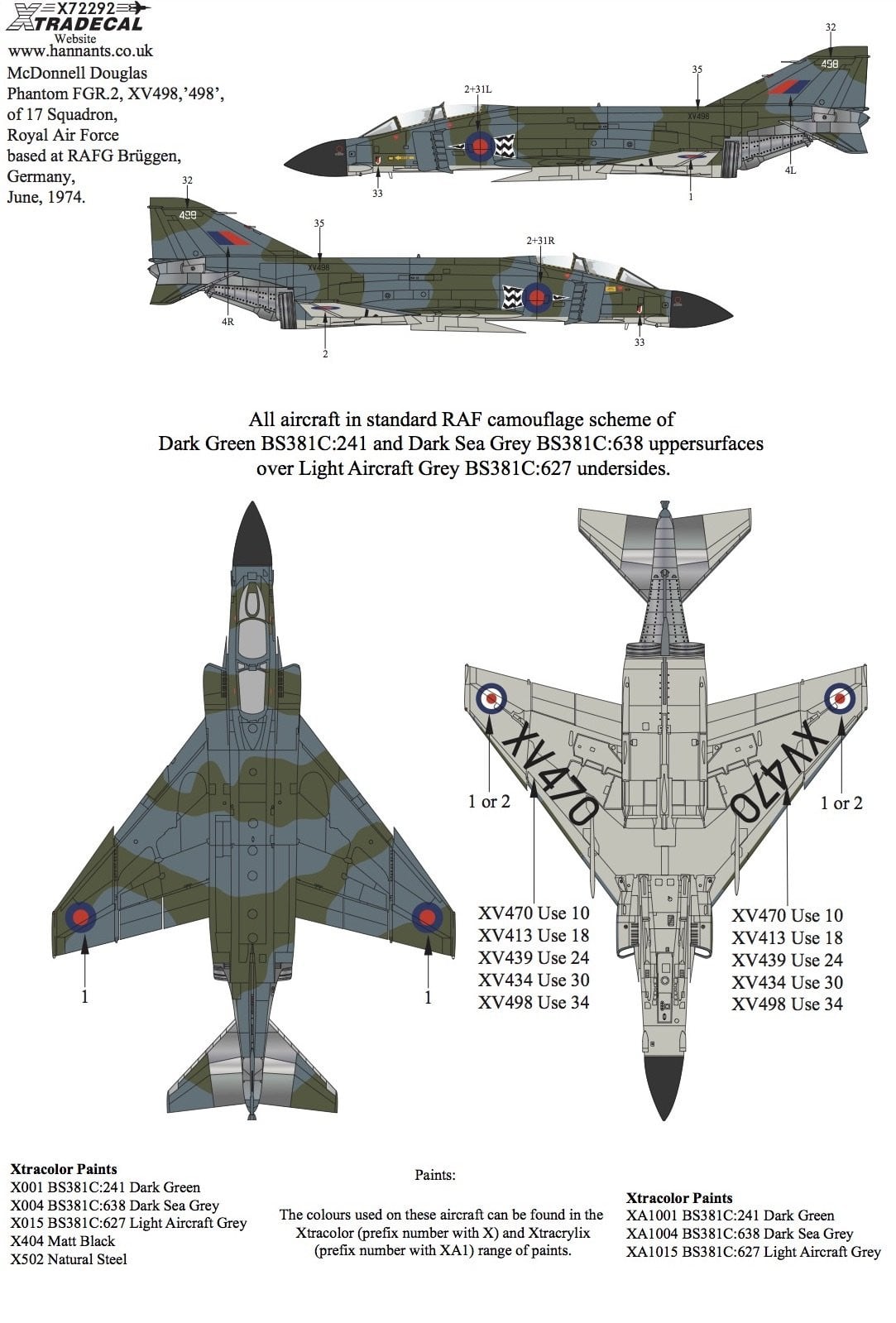 Xtradecal X72292 1/72 RAF FGR.2 Phantom Pt.3 Model Decals - SGS Model Store