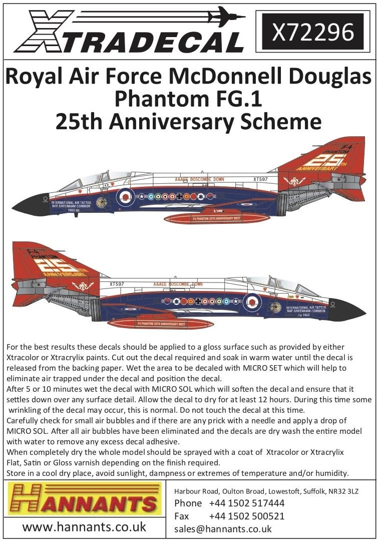 Xtradecal X72296 1/72 RAF FG.1 Phantom Pt 7 25th Anniversary Scheme Model Decals - SGS Model Store