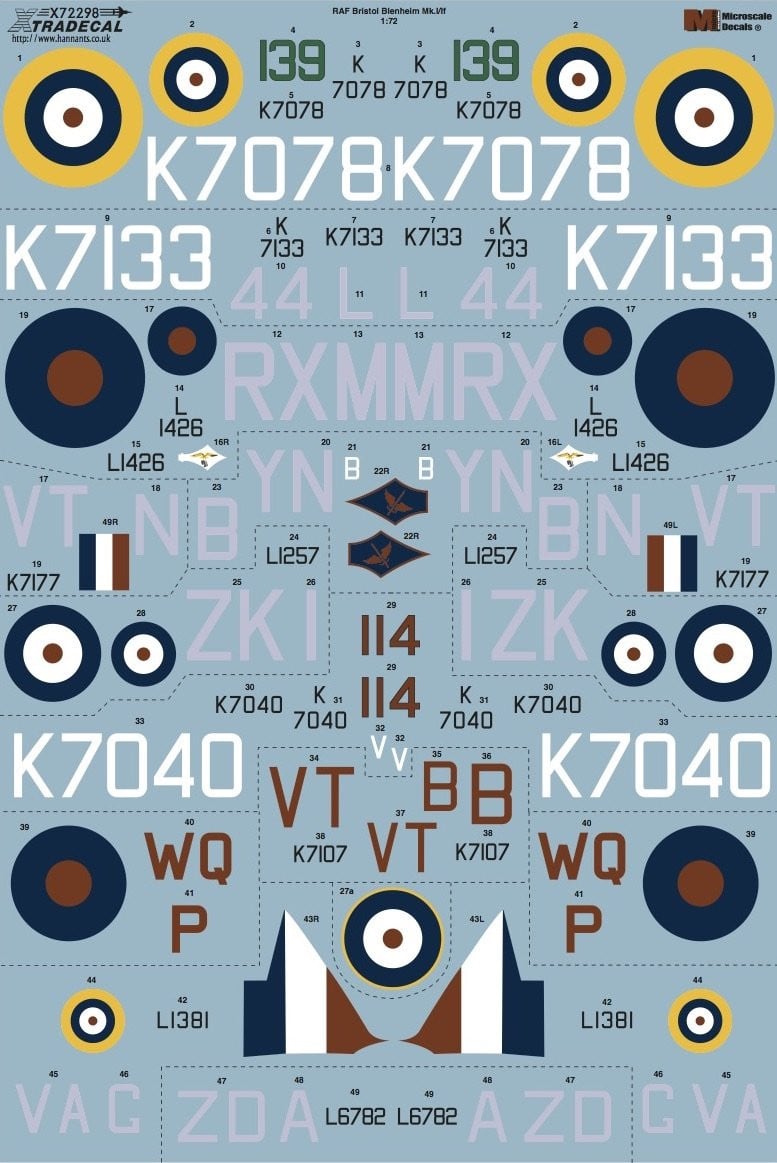 Xtradecal X72298 1/72 Bristol Blenheim Mk.I/Mk.If Model Decals - SGS Model Store