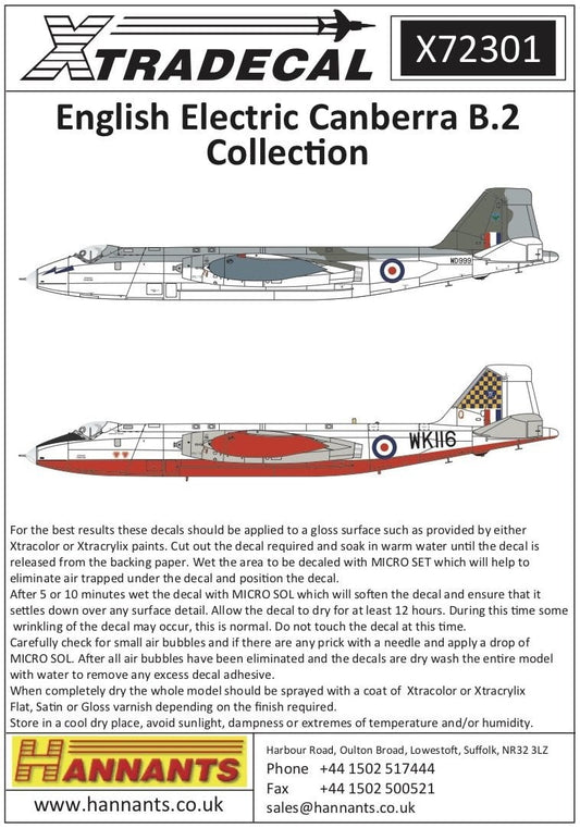 Xtradecal X72301 1/72 BAC/EE Canberra B.2 Model Decals - SGS Model Store