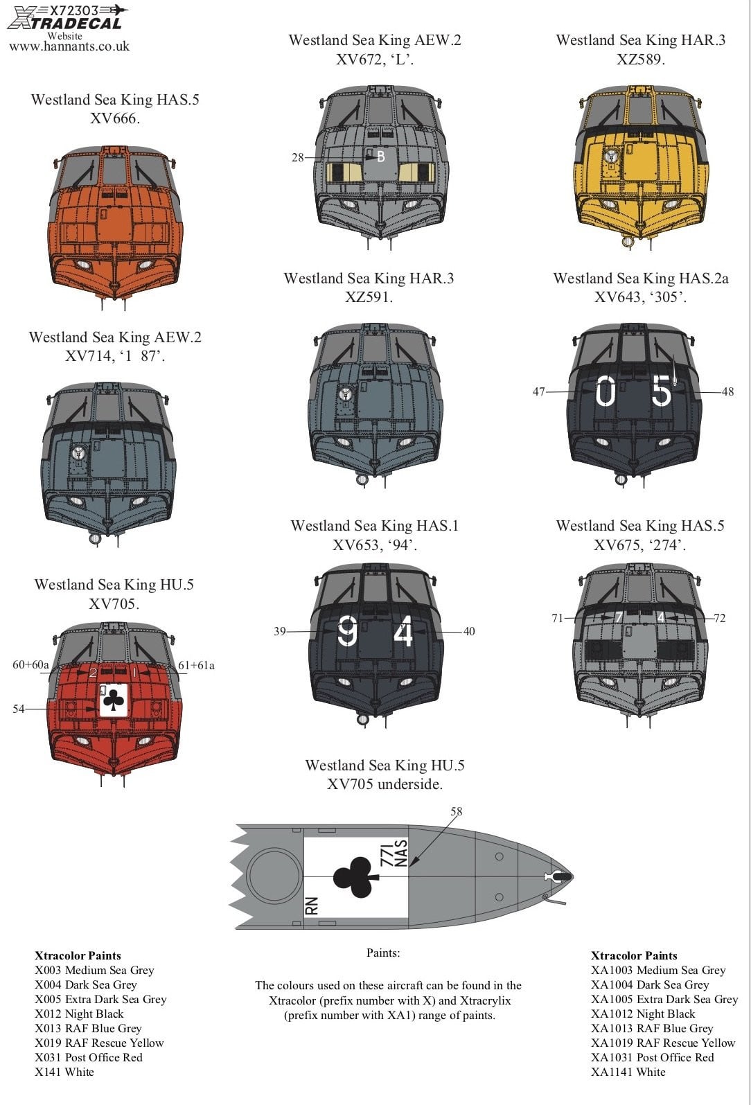 Xtradecal X72303 1/72 Westland Sea King Collection Model Decals - SGS Model Store