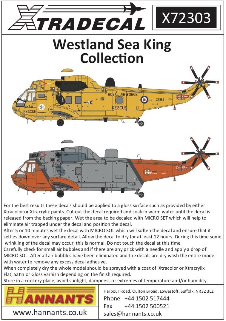 Xtradecal X72303 1/72 Westland Sea King Collection Model Decals - SGS Model Store