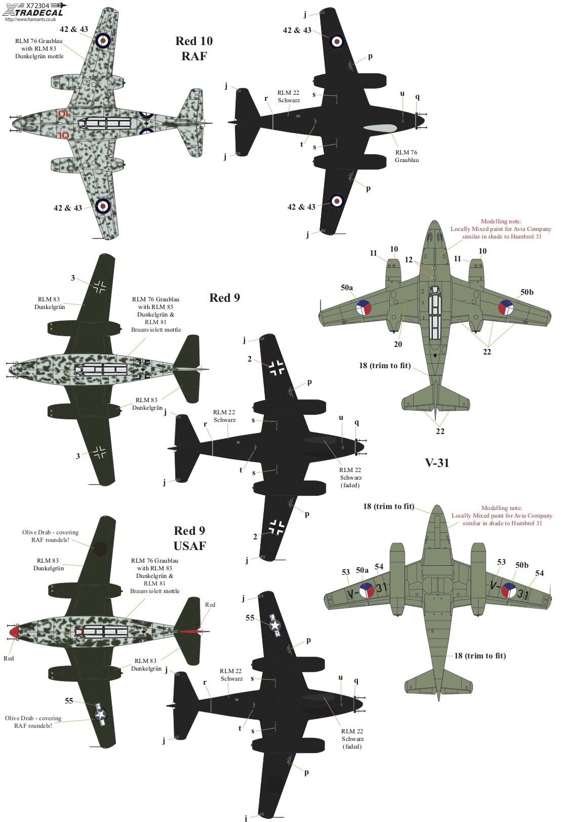 Xtradecal X72304 1/72 Messerschmitt Me-262 Model Decals - SGS Model Store