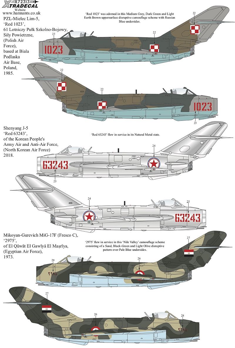 Xtradecal X72313 1/72 MiG-17F, Lim-5 & Shenyang J-5 Collection Model Decals