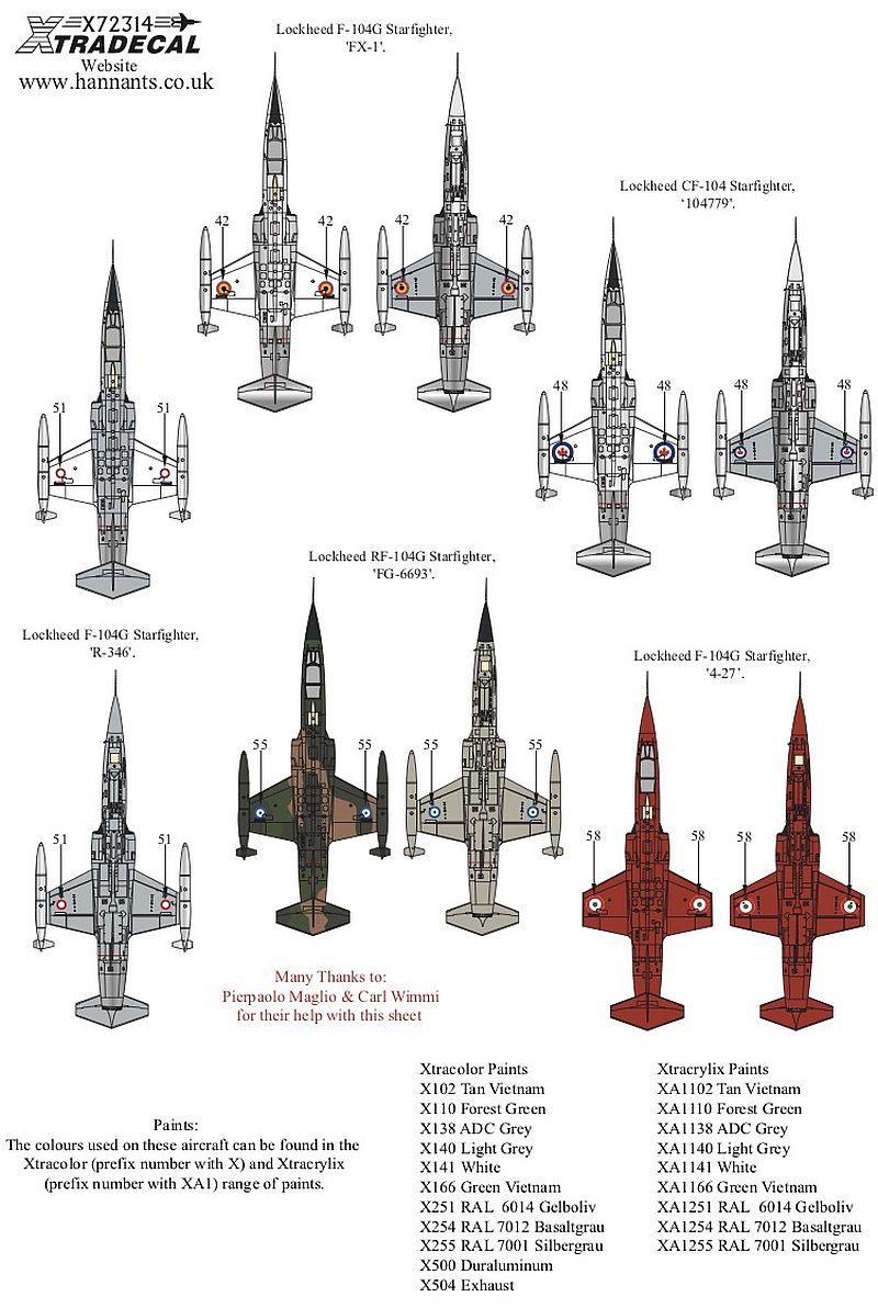 Xtradecal X72314 Lockheed F-104 Starfighter Collection Pt1 Decals 1/72