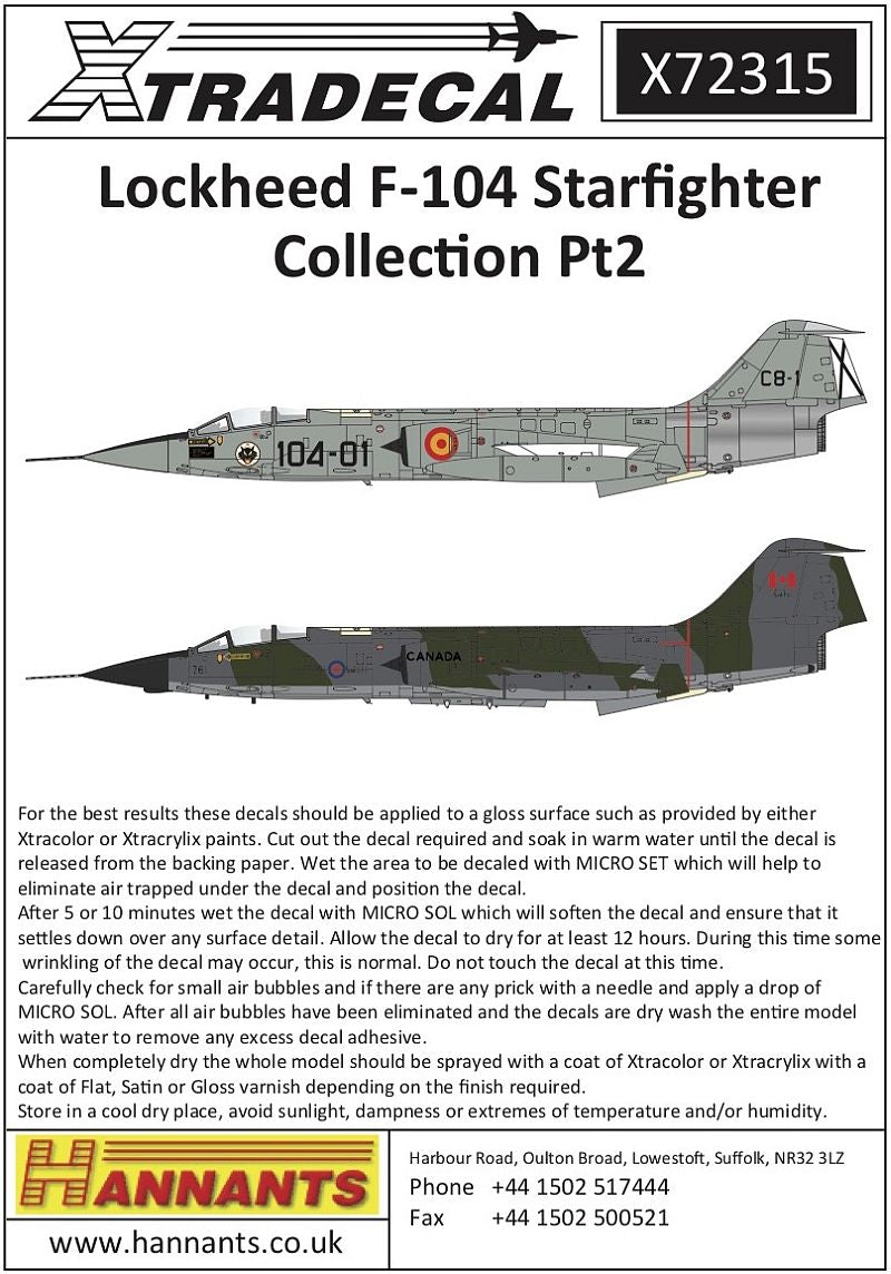 Xtradecal X72315 Lockheed F-104 Starfighter Collection Pt2 Decals 1/72