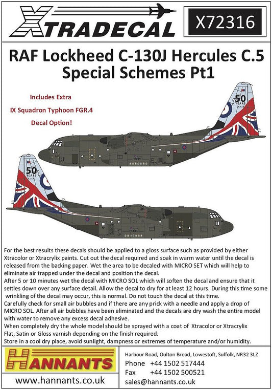 Xtradecal X72316 RAF Lockheed C-130J Hercules C.5 Special Schemes Pt1 1/72