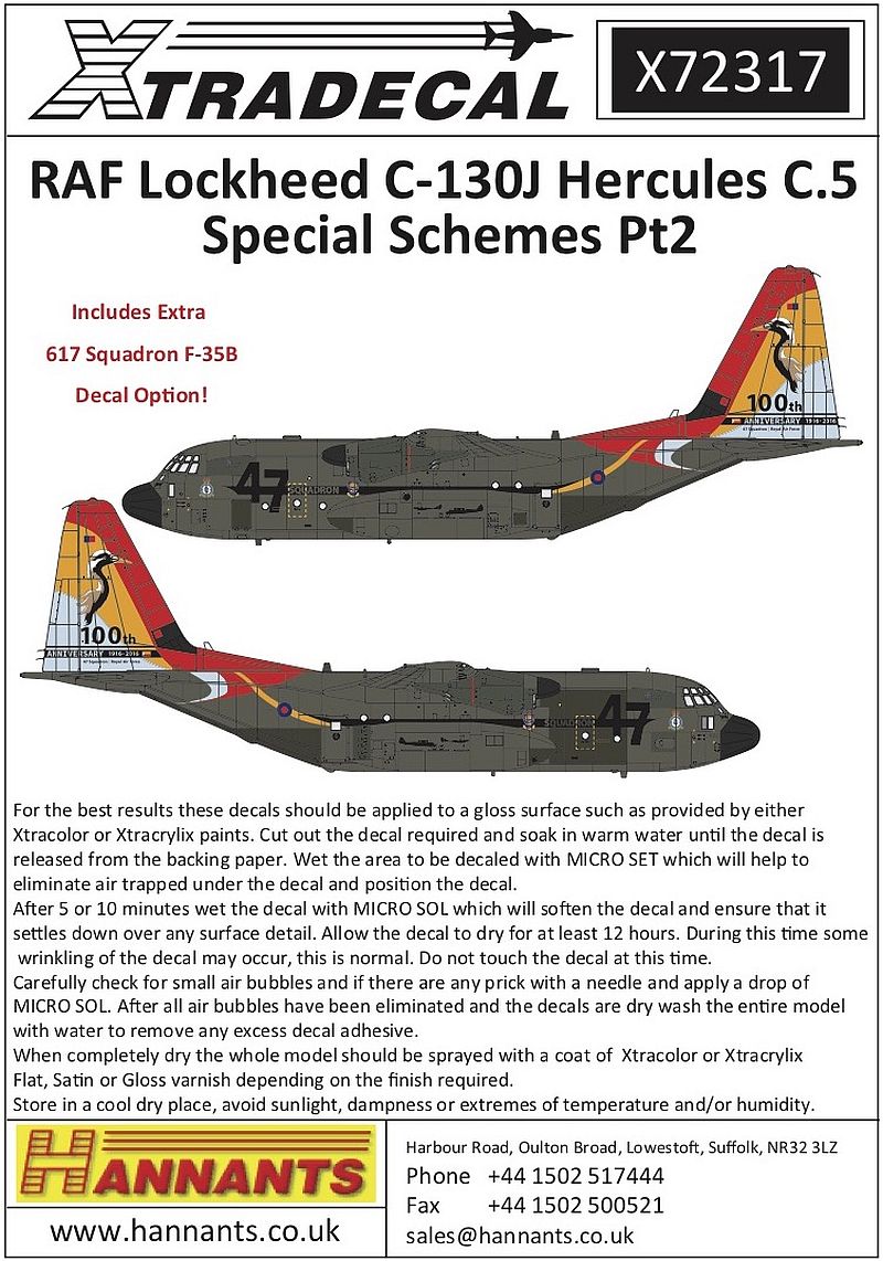 Xtradecal X72317 1/72 RAF Lockheed C-130J Hercules C.5 Special Schemes Pt2