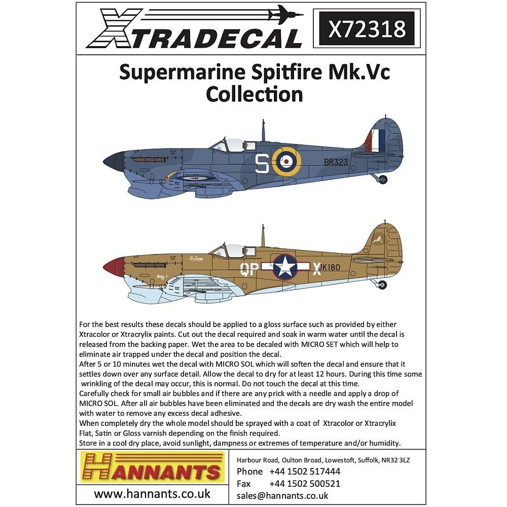 Xtradecal X72318 Supermarine Spitfire Mk.Vc Overseas Users 1/72