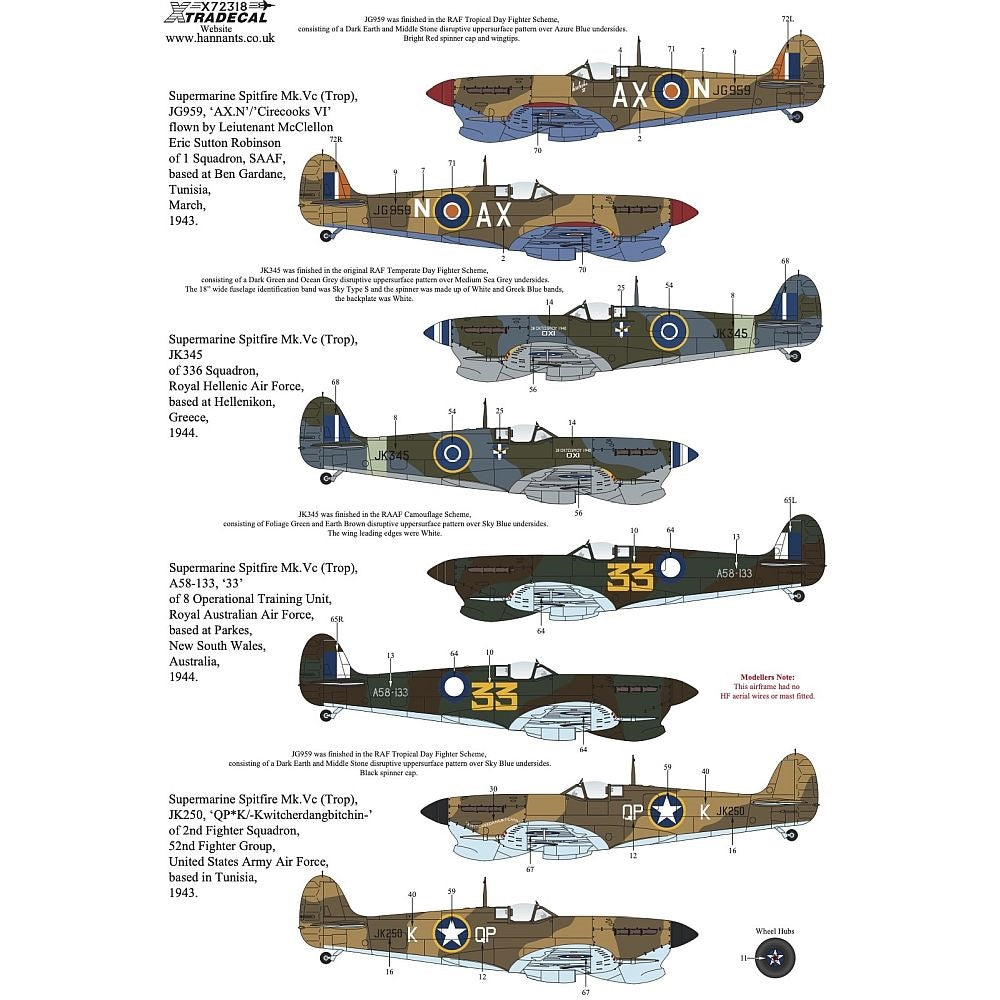 Xtradecal X72318 Supermarine Spitfire Mk.Vc Overseas Users 1/72