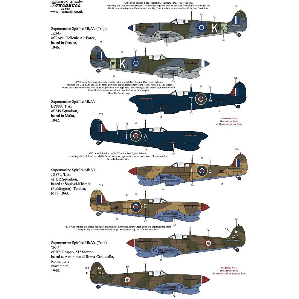 Xtradecal X72318 Supermarine Spitfire Mk.Vc Overseas Users 1/72