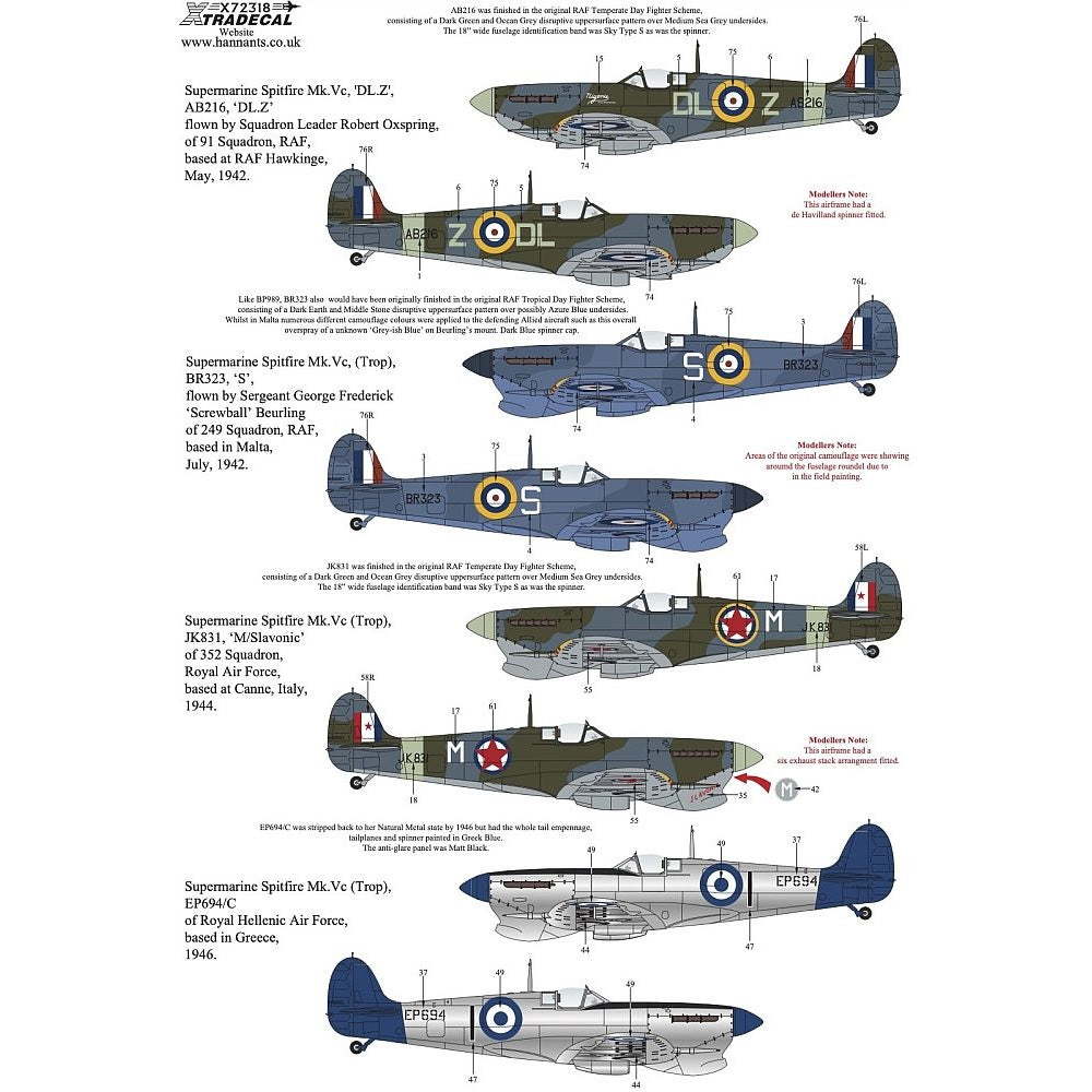 Xtradecal X72318 Supermarine Spitfire Mk.Vc Overseas Users 1/72