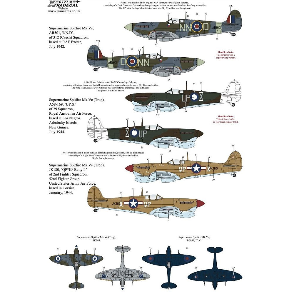 Xtradecal X72318 Supermarine Spitfire Mk.Vc Overseas Users 1/72