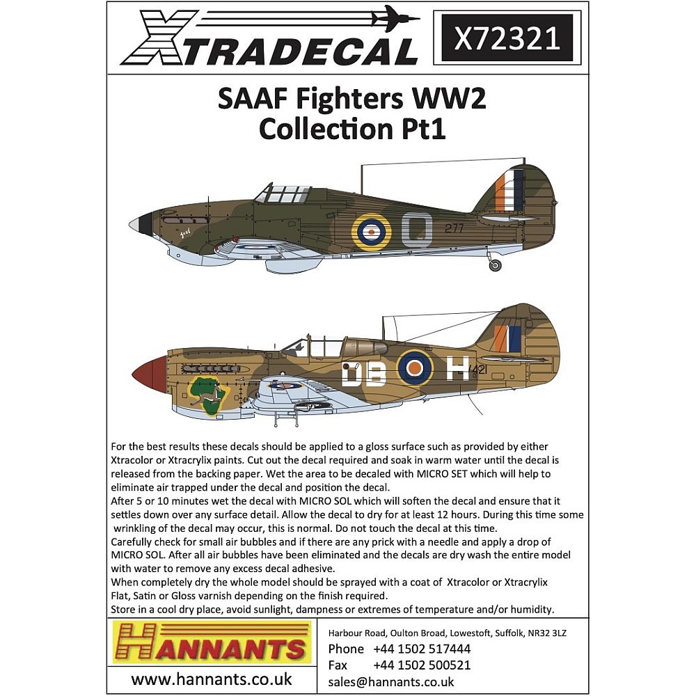 Xtradecal X72321 1/72 SAAF Fighters WW2 Collection Pt1