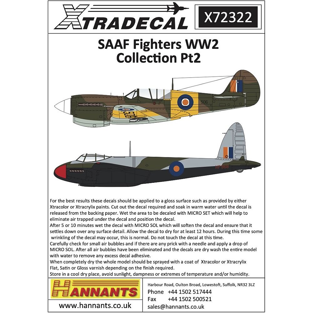 Xtradecal X72322 1/72 SAAF Fighters WW2 Collection Pt2