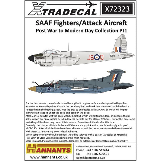 Xtradecal X72323 1/72 SAAF Fighters/Attack Aircraft Post War - Modern Day Pt1