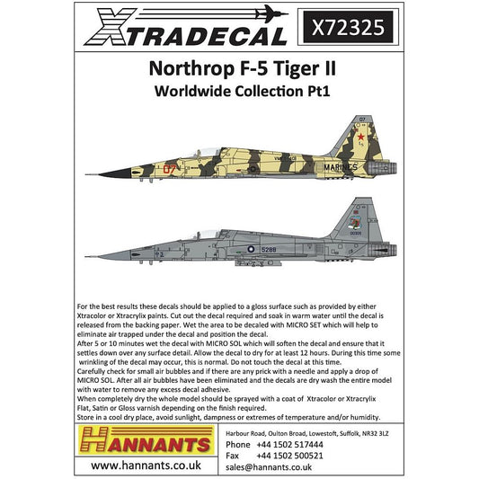 Xtradecal X72325 Northrop F-5 Tiger II Worldwide Collection Pt1 1/72