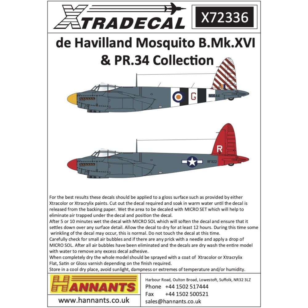 Xtradecal X72336 de Havilland Mosquito B.Mk.XVI & PR.34 Collection 1/72