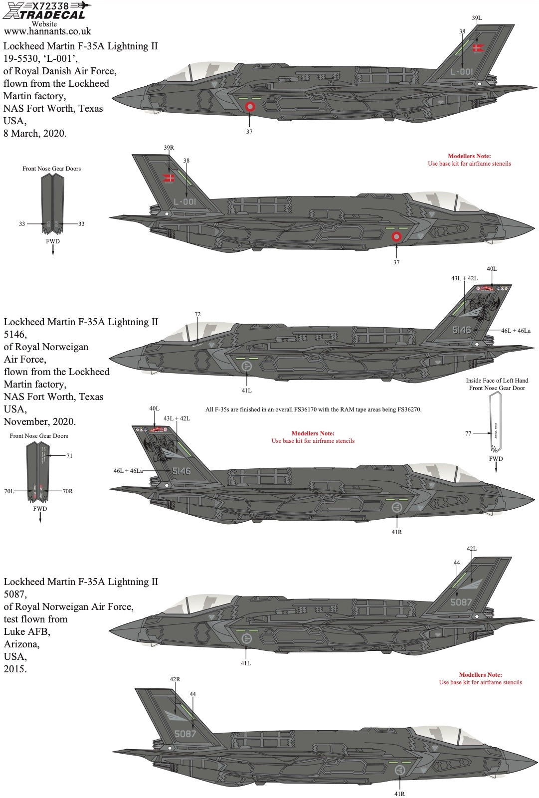 Xtradecal X72338 F-35A / B Lightning II Worldwide Collection 1/72