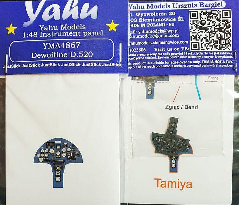 Yahu Models YMA4867 1/48 Dewoitine D.520 Instrument Panel Tamiya - SGS Model Store