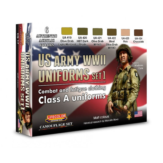 LifeColor CS17 USA WWII Army Uniforms Set 1 (22ml x 6) Acrylic Paints