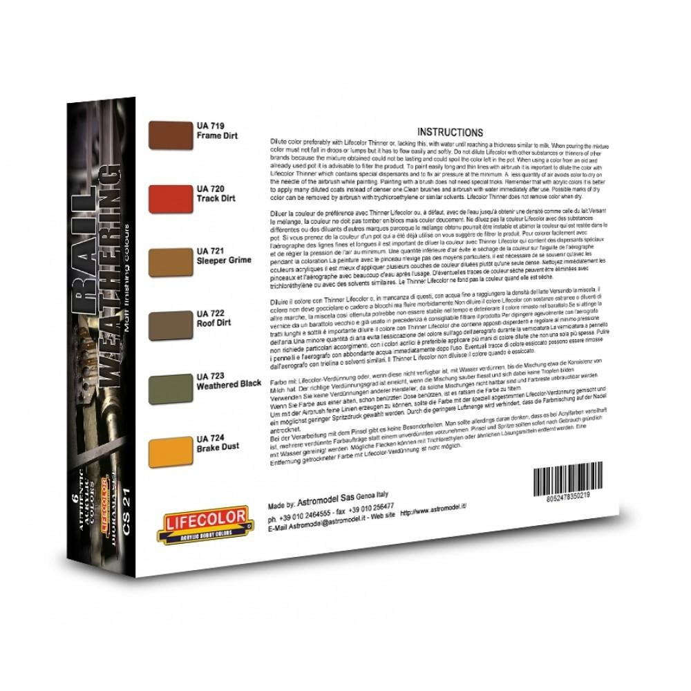 Lifecolor CS21 Rail Weathering Acrylic Paint Set (22ml x 6) - SGS Model Store