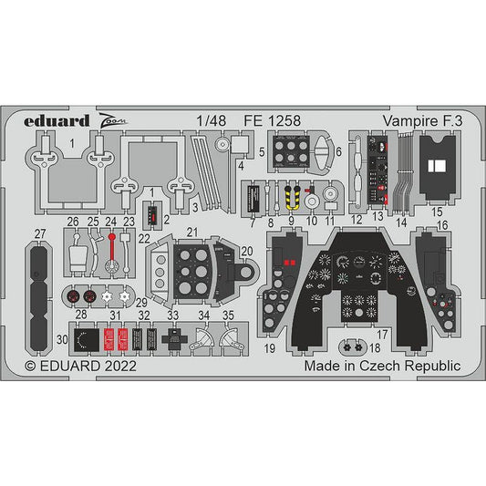 Eduard FE1258 Vampire F.3 Zoom Detail Set for Airfix Kits 1/48