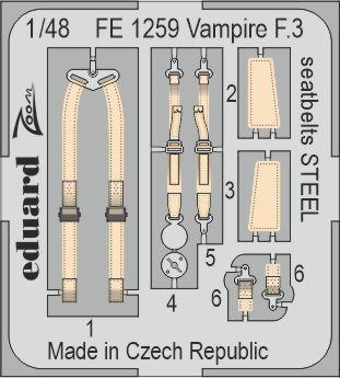 Eduard FE1259 Vampire F.3 seatbelts STEEL for Airfix Kits 1/48