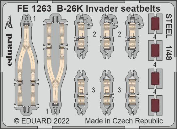 Eduard FE1263 B-26K Invader seatbelts STEEL for ICM Kits 1/48
