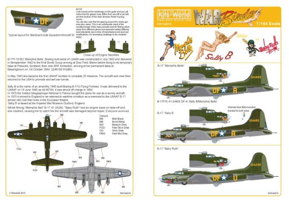 Kits-World KW144019 War Birds B-17F/G Flying Fortress Decals 1/144