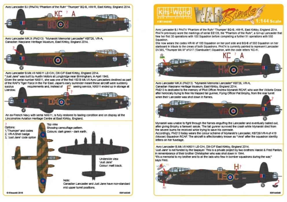 Kits-World KW144046 1/144 Avro Lancaster B.I/VII/X Decals