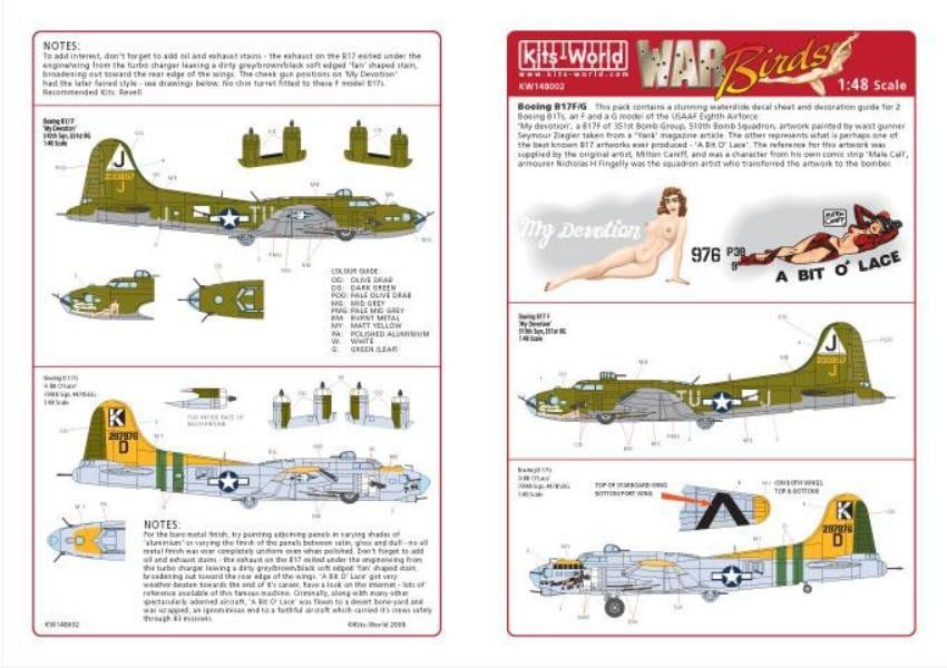 Kits-World KW148002 1/48 B-17F/G Flying Fortress My Devotion Model Decals - SGS Model Store