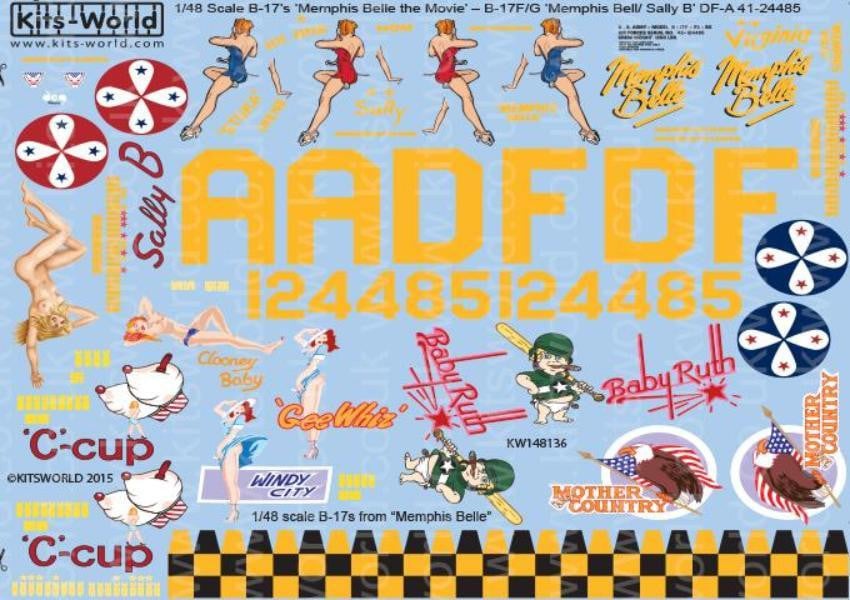 Kits-World KW148136 1/48 B17F/G Fortress - 'Memphis Belle/Sally B' Model Decals - SGS Model Store