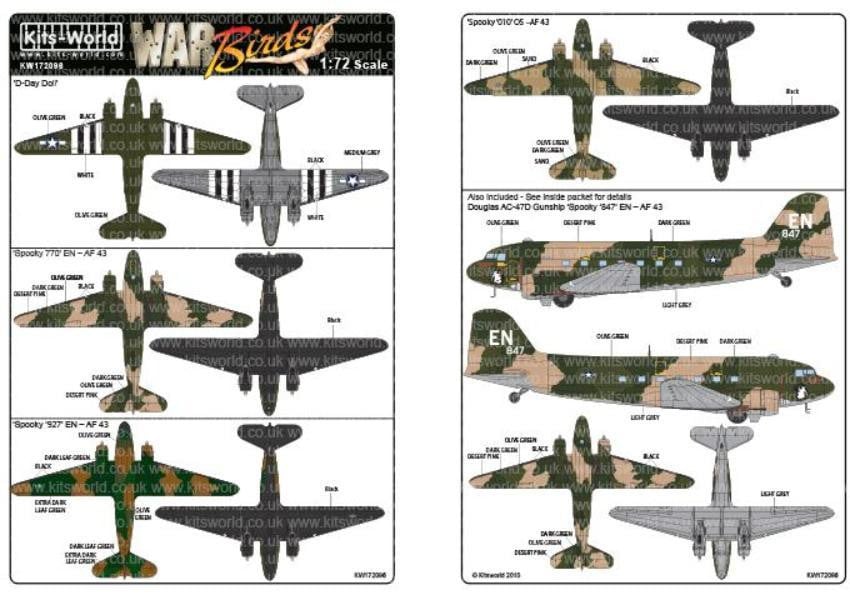 Kits-World KW172096 1/72 Dakota C-47/DC-3 'D-Day Doll' - 'Spookys' Model Decals - SGS Model Store