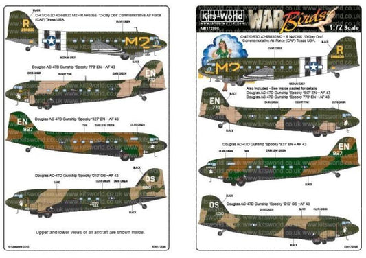 Kits-World KW172096 1/72 Dakota C-47/DC-3 'D-Day Doll' - 'Spookys' Model Decals - SGS Model Store