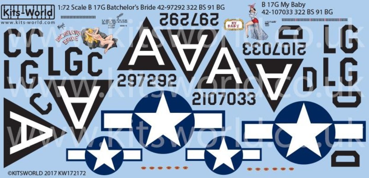 Kits-World KW172172 1/72 Boeing B-17G Flying Fortress Model Decals - SGS Model Store