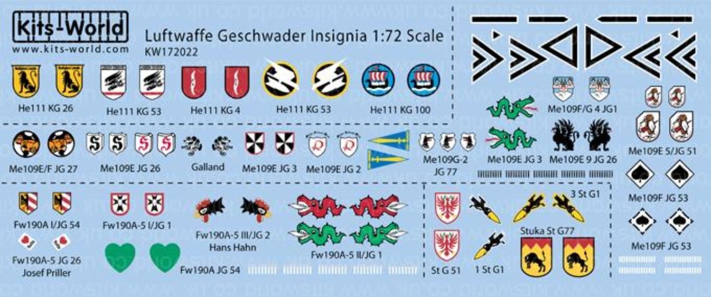 Kits-World KW172022 1/72 Luftwaffe Geschwader Insignia Model Decals - SGS Model Store