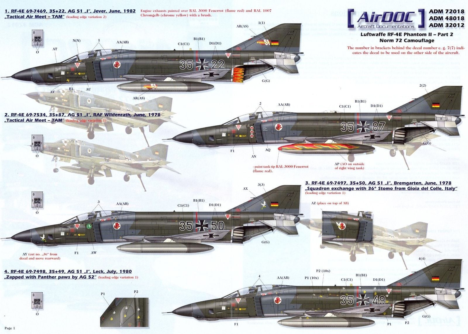 Airdoc ADM48018 1/48 McDonnell RF-4E Phantoms Luftwaffe Part 2 Model Decals - SGS Model Store